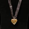13_ Venetian glass g=heart on double strand ribbon with sterling silver clasp #35
