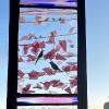 08_Bird Series #2 Bullseye streamer glass and pink Fremont glass with kiln-fired birds 8.25 x 4.5  $75