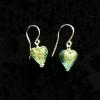 27_ 22K gold/green tiny Venetian glass hearts, sterling silver wire .5" $35