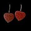 136_ Cinnabar carved hearts, sterling silver earwire  1.25"  $35