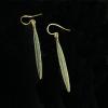 13_Long thin patina-ed brass feather  14K gold ear wire, 2"  $30