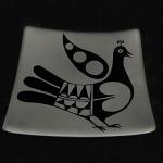 01_Mimbres Bird sandblast glass fused plate 8" $150