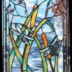 Dragonflies in the Marsh_Leaded panel with beveled dragonflies, misc vintage glass